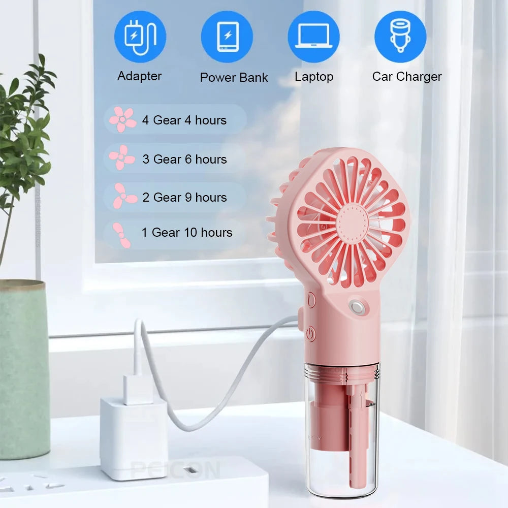 2-in-1 Portable Mist Fan — Handheld USB Rechargeable