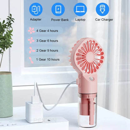 2-in-1 Portable Mist Fan — Handheld USB Rechargeable