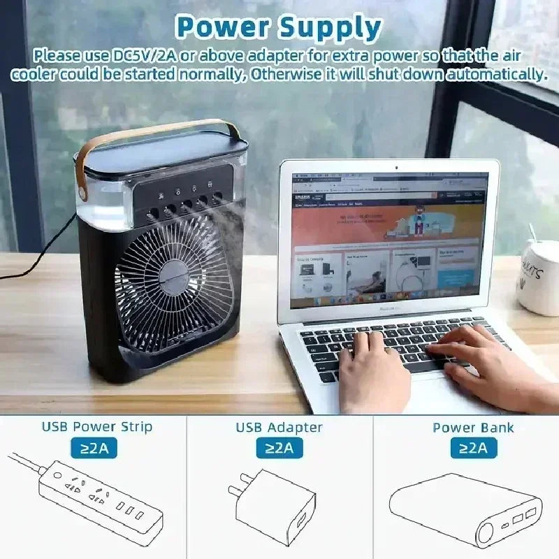 3-in-1 Portable Air Cooler Fan — USB Powered, 600ml Tank