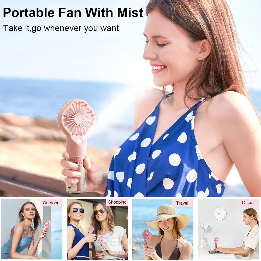 2-in-1 Portable Mist Fan — Handheld USB Rechargeable