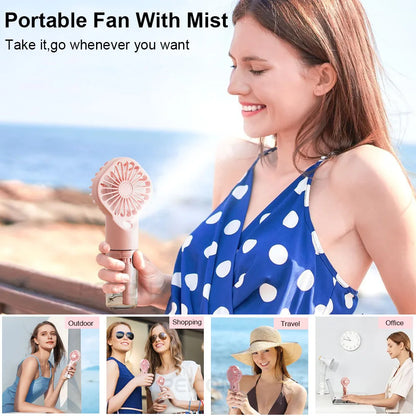 2-in-1 Portable Mist Fan — Handheld USB Rechargeable