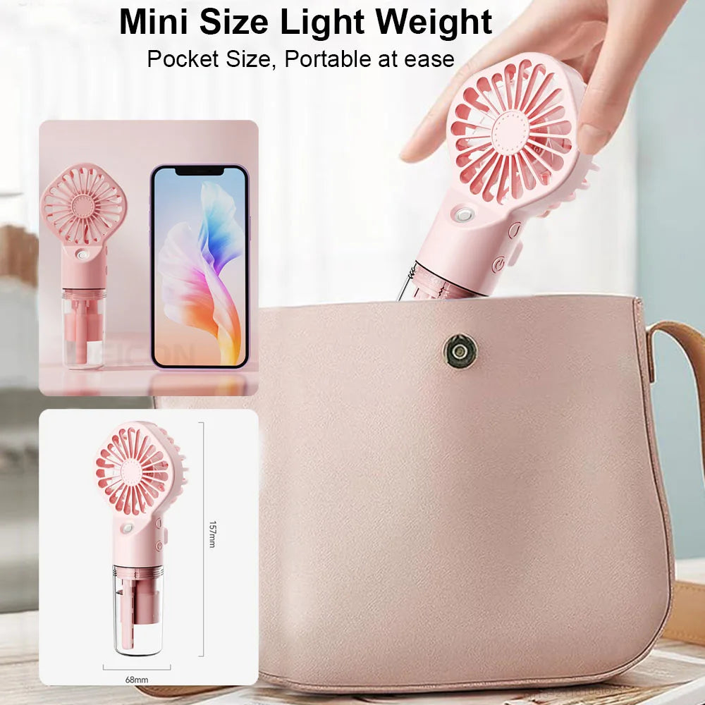 2-in-1 Portable Mist Fan — Handheld USB Rechargeable