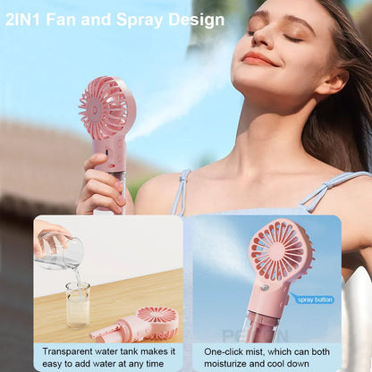 2-in-1 Portable Mist Fan — Handheld USB Rechargeable
