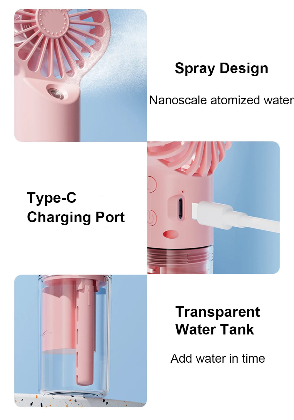 2-in-1 Portable Mist Fan — Handheld USB Rechargeable